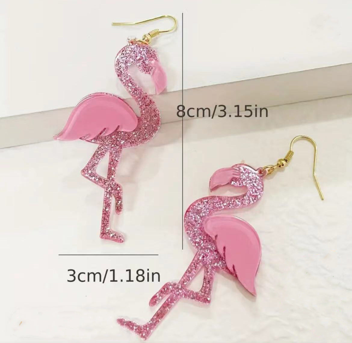 Wholesale glitter acrylic pink Valentine's Day fun cute Flamingo earrings